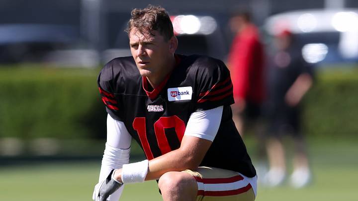 Aug 3, 2026; San Francisco, CA, USA; San Francisco 49ers quarterback Mac Jones (10) during training camp at Levi's Stadium. Mandatory Credit: Sergio Estrada-Imagn Images Aug 3, 2026; San Francisco, CA, USA; San Francisco 49ers quarterback Mac Jones (10) during training camp at Levi's Stadium. Mandatory Credit: Sergio Estrada-Imagn Images