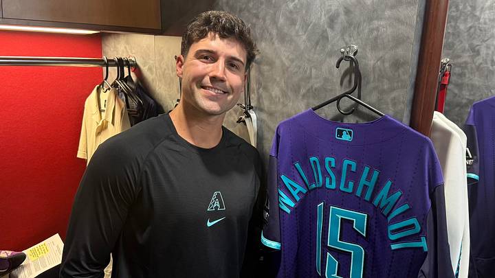 Arizona Diamondbacks outfielder and top prospect Ryan Waldschmidt stands at his Chase Field locker.