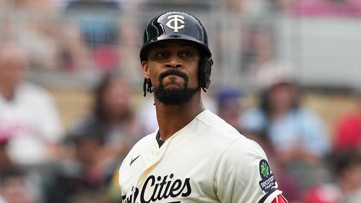 Aug 15, 2026; Minneapolis, Minnesota, USA; Minnesota Twins center fielder Byron Buxton (25) looks on after striking out during the first inning against the Philadelphia Phillies at Target Field. Mandatory Credit: Jordan Johnson-Imagn Images Aug 15, 2026; Minneapolis, Minnesota, USA; Minnesota Twins center fielder Byron Buxton (25) looks on after striking out during the first inning against the Philadelphia Phillies at Target Field. Mandatory Credit: Jordan Johnson-Imagn Images