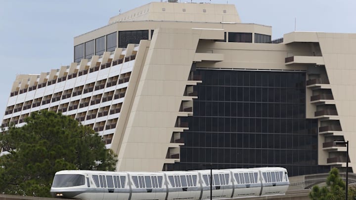 Mar 16, 2020; Bay Lake, Florida, USA;  A monorail leaves Disney's Contemporary Resort at Magic