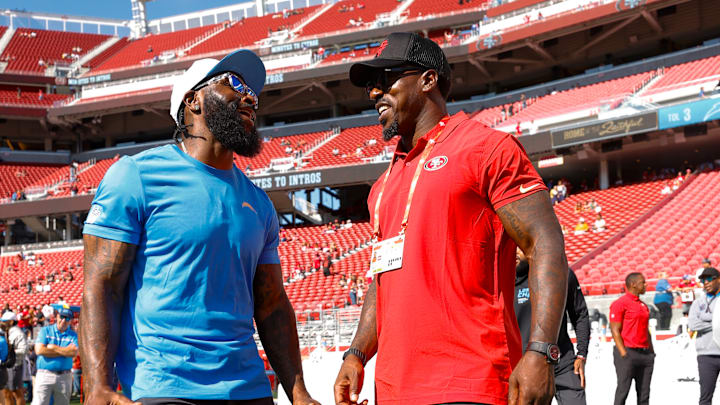 Los Angeles Chargers linebackers coach NaVorro Bowman (L) and San Francisco 49ers Hall of Famer Patrick Willis (R) Los Angeles Chargers linebackers coach NaVorro Bowman (L) and San Francisco 49ers Hall of Famer Patrick Willis (R)