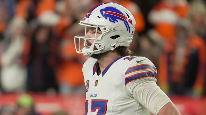 Buffalo Bills quarterback Josh Allen is disappointed in having to try for a field goal to tie the game after several unsuccessful drives to the end zone during second half action at Empower FIeld at Mile High in Denver, Colorado on Jan. 17, 2026.