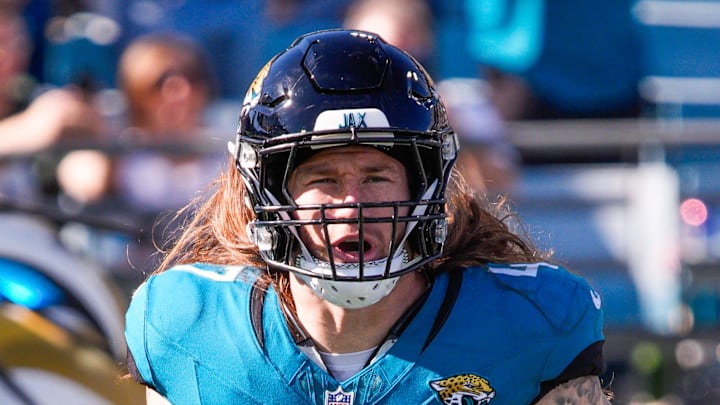 Jacksonville Jaguars linebacker Dennis Gardeck (47) enters the stadium before an NFL football game at EverBank Stadium, Sunday, Dec. 14, 2025, in Jacksonville, Fla. [Doug Engle/Florida Times-Union]
