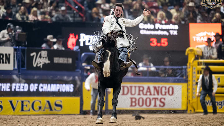 Cole Franks, seen here at the 2024 NFR, picked up a big victory over the weekend thanks to a re-ride option at the Clark County Fair & Rodeo in Logandale, Nev. 