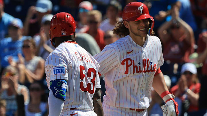 Alec Bohm and Adolis Garcia have each hit over .300 this spring. Alec Bohm and Adolis Garcia have each hit over .300 this spring.