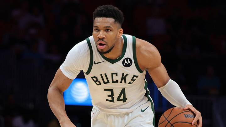 Mar 12, 2026; Miami, Florida, USA; Milwaukee Bucks forward Giannis Antetokounmpo (34) dribbles the basketball against the Miami Heat during the second quarter at Kaseya Center. Mandatory Credit: Sam Navarro-Imagn Images