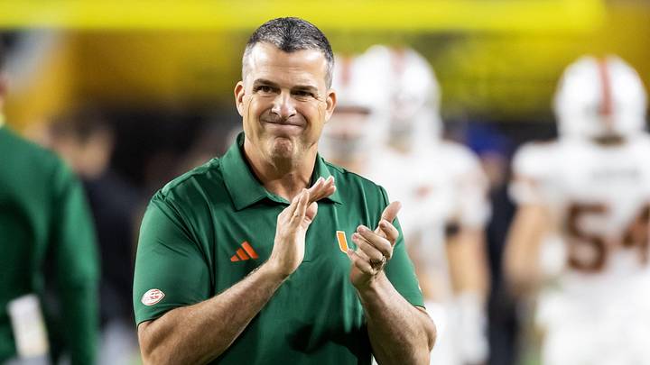 Jan 19, 2026; Miami Gardens, FL, USA; Miami Hurricanes head coach Mario Cristobal against the Indiana Hoosiers during the College Football Playoff National Championship game at Hard Rock Stadium. Mandatory Credit: Mark J. Rebilas-Imagn Images