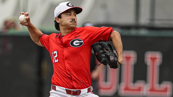 May 31, 2026; Athens, GA, USA; Georgia Bulldogs pitcher Caden Aoki (12) pitches against the Liberty Flames at Foley Field. Mandatory Credit: Dale Zanine-Imagn Images