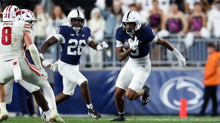 Penn State Nittany Lions wide receiver Chase Sowell (0) runs with the ball during the third quarter against the Wisconsin Badgers at Beaver Stadium. Penn State Nittany Lions wide receiver Chase Sowell (0) runs with the ball during the third quarter against the Wisconsin Badgers at Beaver Stadium.