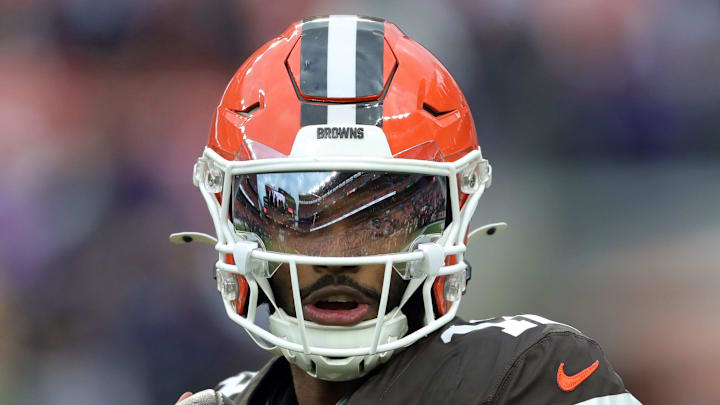 Cleveland Browns quarterback Shedeur Sanders (12) warms up before an NFL football game at Huntington Bank Field, Nov. 16, 2025, in Cleveland, Ohio. Cleveland Browns quarterback Shedeur Sanders (12) warms up before an NFL football game at Huntington Bank Field, Nov. 16, 2025, in Cleveland, Ohio.
