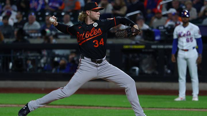 Sep 15, 2026; New York City, New York, USA; Baltimore Orioles pitcher Shane Baz (34) pitches against the New York Mets during the second inning at Citi Field. Mandatory Credit: Vincent Carchietta-Imagn Images Sep 15, 2026; New York City, New York, USA; Baltimore Orioles pitcher Shane Baz (34) pitches against the New York Mets during the second inning at Citi Field. Mandatory Credit: Vincent Carchietta-Imagn Images