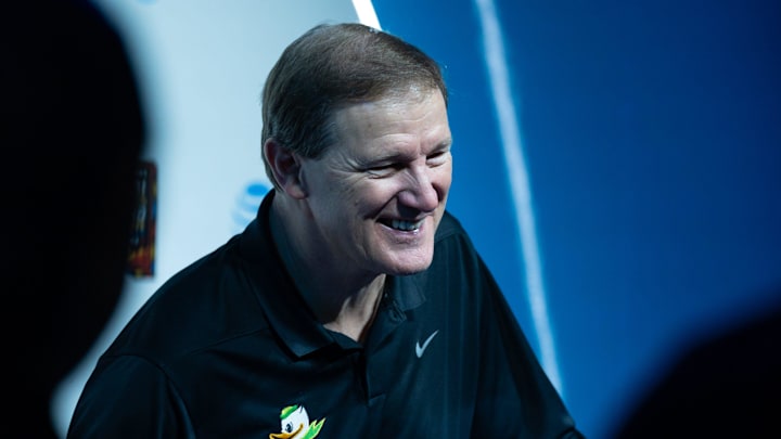 Oregon Ducks men’s basketball coach Dana Altman makes an appearance at the NCAA Men’s Final Four Fan Fest at the Phoenix Convention Center on April 7, 2024, in Phoenix.