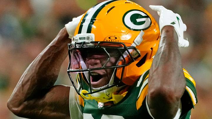 Green Bay Packers defensive back Jaylin Simpson reacts against the Arizona Cardinals on Friday night.