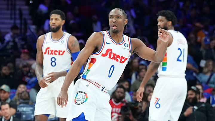 Tyrese Maxey, Paul George, Joel Embiid
