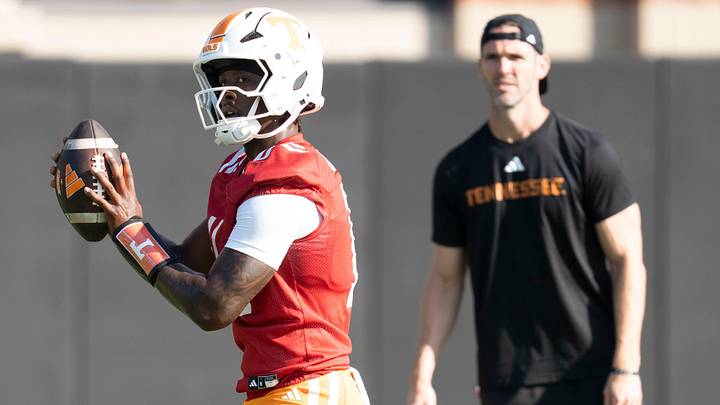 Tennessee quarterback Faizon Brandon (11) during Tennessee football’s first preseason practice in Knoxville, Tennessee, Aug. 5, 2026. Tennessee quarterback Faizon Brandon (11) during Tennessee football’s first preseason practice in Knoxville, Tennessee, Aug. 5, 2026.