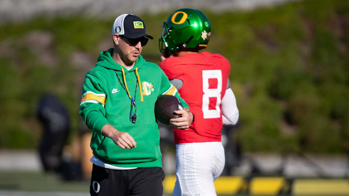 Oregon inside linebackers coach Will Stein leads practice as the Oregon Ducks hit the practice field ahead of Michigan State Tuesday, Oct. 1, 2024 at the Hatfield-Dowlin Complex in Eugene, Ore. Oregon inside linebackers coach Will Stein leads practice as the Oregon Ducks hit the practice field ahead of Michigan State Tuesday, Oct. 1, 2024 at the Hatfield-Dowlin Complex in Eugene, Ore.