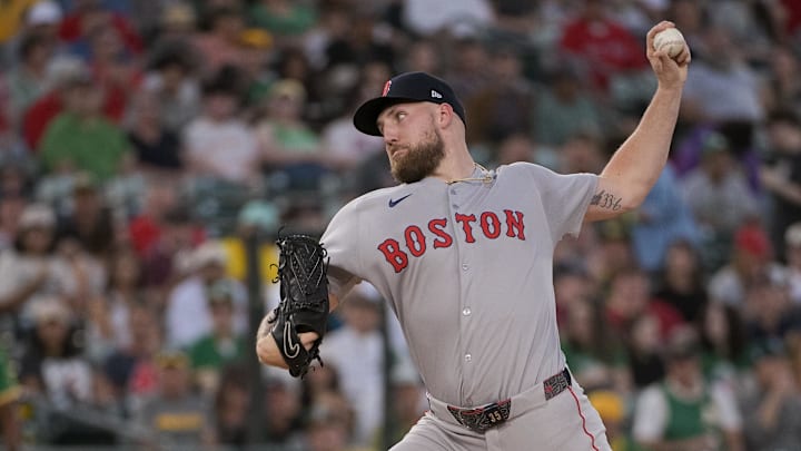 Sep 8, 2025; West Sacramento, California, USA; Boston Red Sox pitcher Garrett Crochet (35) throws a pitch against the Athletics during the first inning at Sutter Health Park. Mandatory Credit: Ed Szczepanski-Imagn Images Sep 8, 2025; West Sacramento, California, USA; Boston Red Sox pitcher Garrett Crochet (35) throws a pitch against the Athletics during the first inning at Sutter Health Park. Mandatory Credit: Ed Szczepanski-Imagn Images