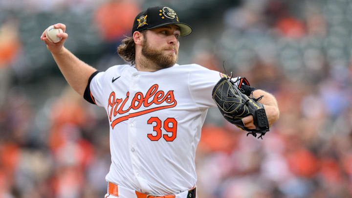 May 19, 2024; Baltimore, Maryland, USA; Baltimore Orioles pitcher Corbin Burnes (39) throws a pitch during the first inning against the Seattle Mariners at Oriole Park at Camden Yards. May 19, 2024; Baltimore, Maryland, USA; Baltimore Orioles pitcher Corbin Burnes (39) throws a pitch during the first inning against the Seattle Mariners at Oriole Park at Camden Yards.