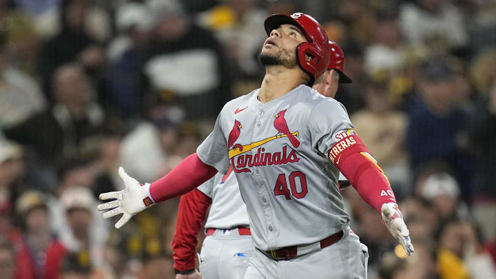 Apr 2, 2024; San Diego, California, USA;  St. Louis Cardinals catcher Willson Contreras (40) rounds