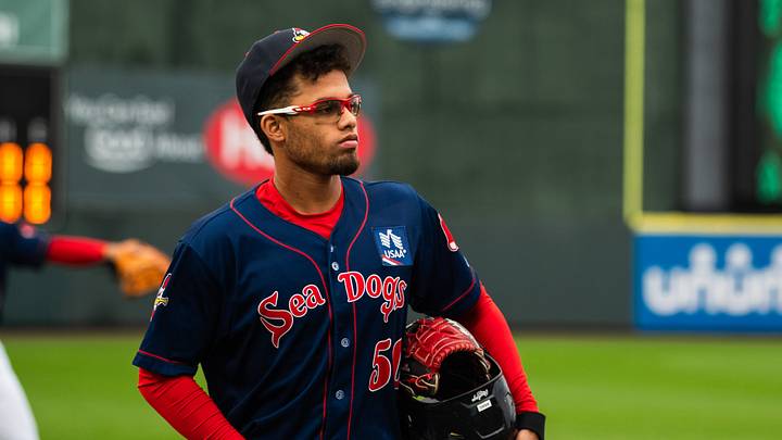 Boston Red Sox top prospect Franklin Arias walks out to the field ahead of a Double-A Portland Sea Dogs game on June 18, 2026, at Hadlock Field in Portland, Maine. Boston Red Sox top prospect Franklin Arias walks out to the field ahead of a Double-A Portland Sea Dogs game on June 18, 2026, at Hadlock Field in Portland, Maine.