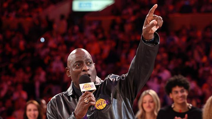 Jan 13, 2025; Los Angeles, California, USA; Former Los Angeles Laker Michael Cooper speaks during his jersey retirement at halftime between the Lakers and the San Antonio Spurs at Crypto.com Arena. Mandatory Credit: Kiyoshi Mio-Imagn Images Jan 13, 2025; Los Angeles, California, USA; Former Los Angeles Laker Michael Cooper speaks during his jersey retirement at halftime between the Lakers and the San Antonio Spurs at Crypto.com Arena. Mandatory Credit: Kiyoshi Mio-Imagn Images
