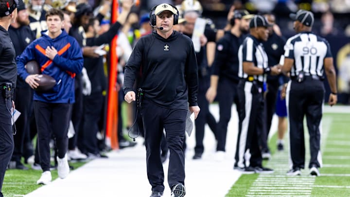 New Orleans Saints special teams coordinator Darren Rizzi looks on against the Atlanta Falcons
