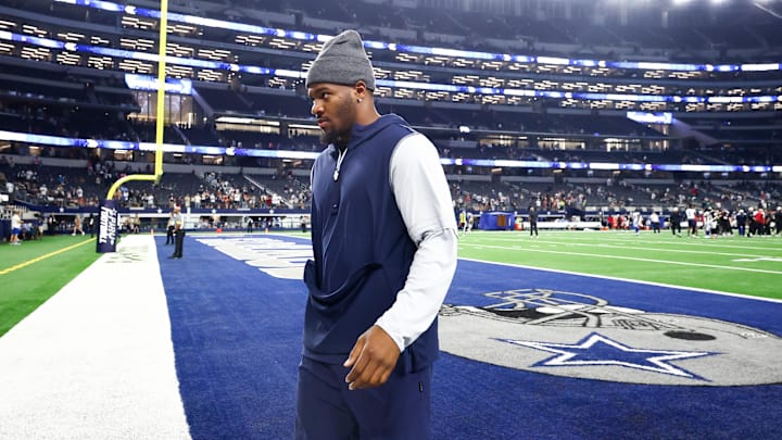 Aug 22, 2025; Arlington, Texas, USA;  Dallas Cowboys defensive end Micah Parsons walks off the field after the game against the Atlanta Falcons at AT&T Stadium. Mandatory Credit: Kevin Jairaj-Imagn Images
