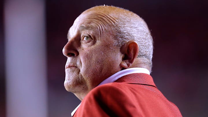 Wisconsin athletic director Barry Alvarez is shown on the sidelines during the first quarter against Utah State at Camp Randall Stadium on September 1, 2017, Madison, Wisconsin.

Ncaa Football Utah State At Wisconsin