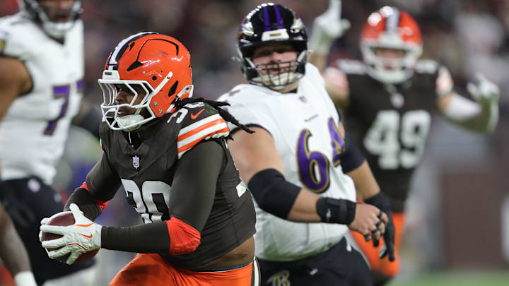 Devin Bush returns an interception for a touchdown against the Baltimore Ravens last season.