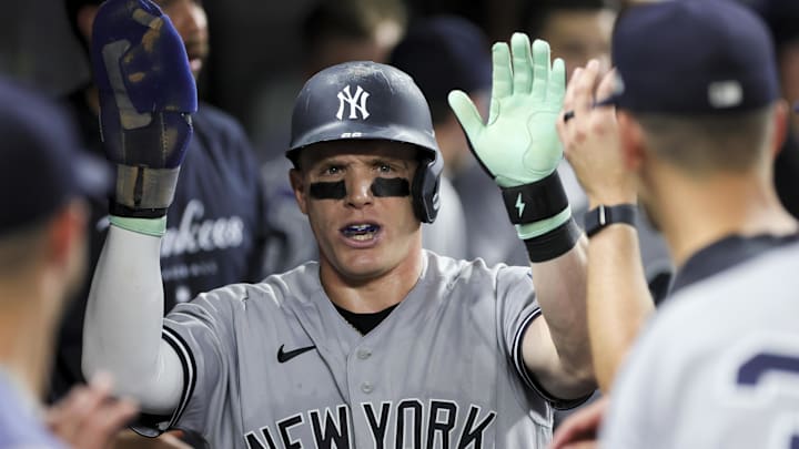 Aug 11, 2023; Miami, Florida, USA; New York Yankees center fielder Harrison Bader (22) celebrates