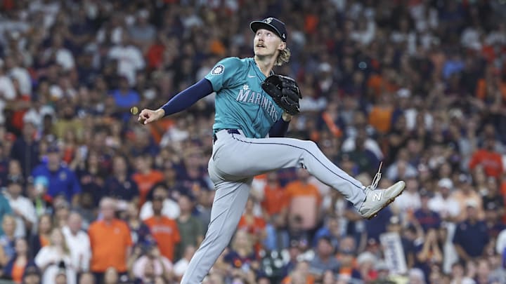 Sep 23, 2024; Houston, Texas, USA; Seattle Mariners starting pitcher Bryce Miller (50) looks up after a pitch during the seventh inning against the Houston Astros at Minute Maid Park. Mandatory Credit: Troy Taormina-Imagn Images Sep 23, 2024; Houston, Texas, USA; Seattle Mariners starting pitcher Bryce Miller (50) looks up after a pitch during the seventh inning against the Houston Astros at Minute Maid Park. Mandatory Credit: Troy Taormina-Imagn Images