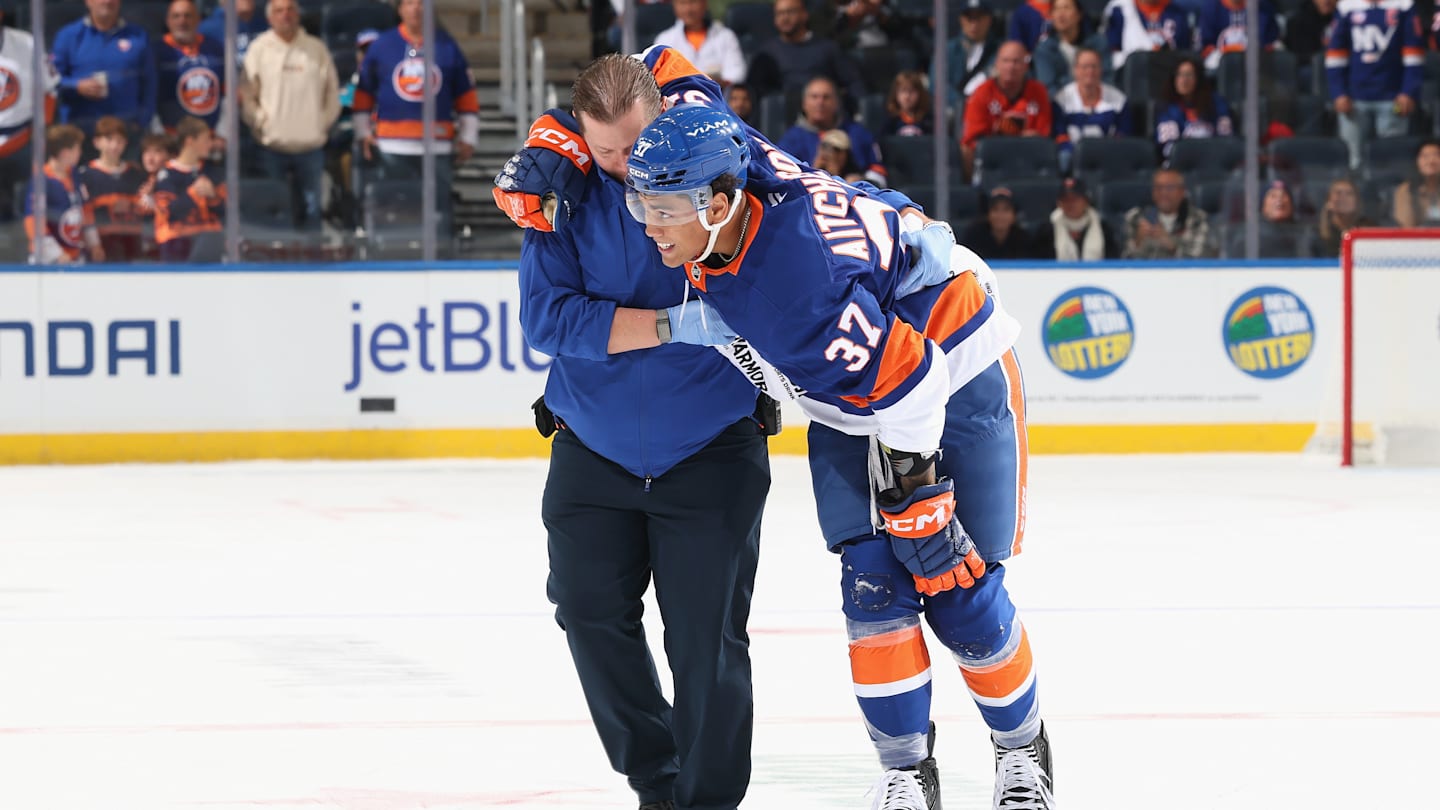 Defenseman Kashawn Aitcheson shakes off scare in NY Islanders preseason debut
