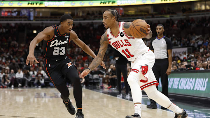 Nov 12, 2023; Chicago, Illinois, USA; Chicago Bulls forward DeMar DeRozan (11) drives to the basket Nov 12, 2023; Chicago, Illinois, USA; Chicago Bulls forward DeMar DeRozan (11) drives to the basket