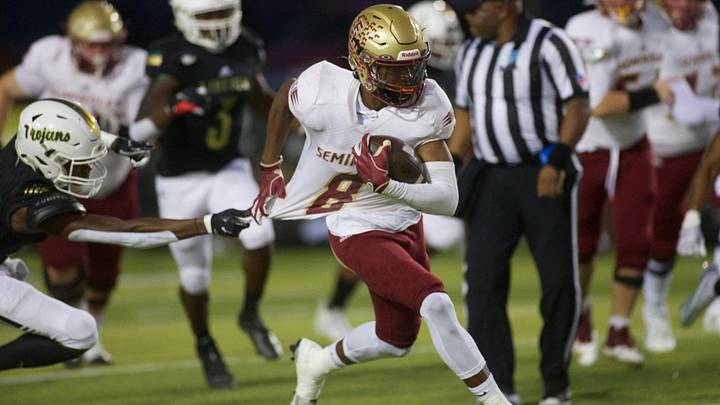 Florida High junior Micah Danzy (8) returns a punt in a game against Lincoln on Nov. 3, 2022, at Gene Cox Stadium. The Seminoles won, 10-9.
J9t3059 Florida High junior Micah Danzy (8) returns a punt in a game against Lincoln on Nov. 3, 2022, at Gene Cox Stadium. The Seminoles won, 10-9.
J9t3059