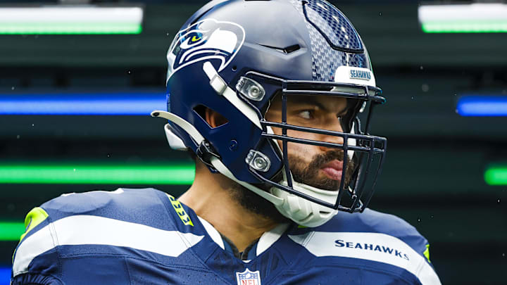 Nov 24, 2024; Seattle, Washington, USA; Seattle Seahawks offensive tackle Abraham Lucas (72) exits the locker room before pregame warmups against the Arizona Cardinals at Lumen Field.