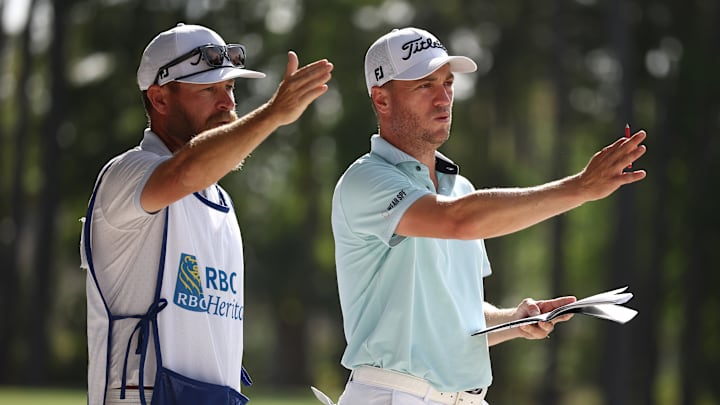 Justin Thomas and caddie Joe Greiner during the final round of the 2025 RBC Heritage