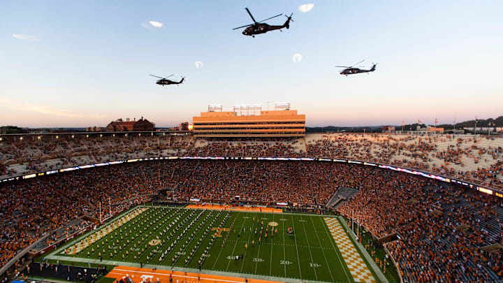 Pregame flyover before the NCAA football game between the Tennessee Volunteers and the Bowling Green Falcons held at Neyland Stadium in Knoxville, Tenn., on Thursday, Sept. 2, 2021.
Kns Ut Football Bowling Green Bp Pregame flyover before the NCAA football game between the Tennessee Volunteers and the Bowling Green Falcons held at Neyland Stadium in Knoxville, Tenn., on Thursday, Sept. 2, 2021.
Kns Ut Football Bowling Green Bp