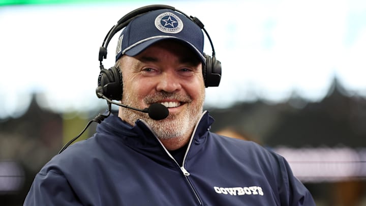  Dallas Cowboys head coach Mike McCarthy talks to the media before the game against the Los Angeles Chargers.