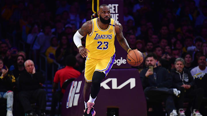 LeBron James brings the ball up court against the Minnesota Timberwolves during the NBA playoffs.