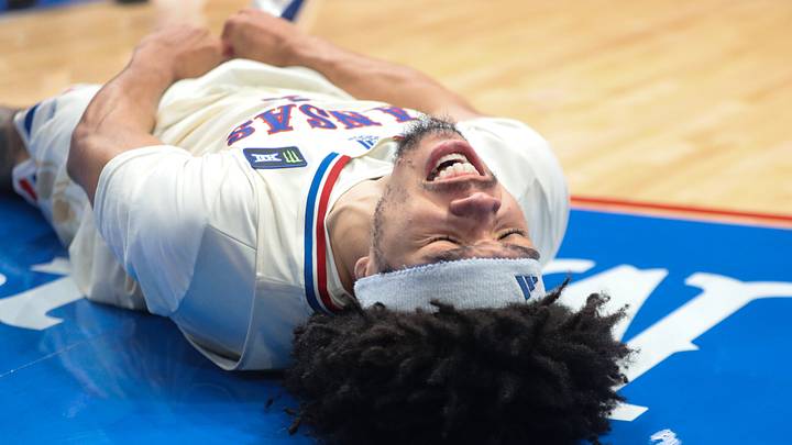 Kansas Jayhawks guard Tyran Stokes (4) yells out after a foul called and basket against Pittsburg State Gorillas during the game inside Allen Fieldhouse on Oct. 16, 2026. Kansas Jayhawks guard Tyran Stokes (4) yells out after a foul called and basket against Pittsburg State Gorillas during the game inside Allen Fieldhouse on Oct. 16, 2026.
