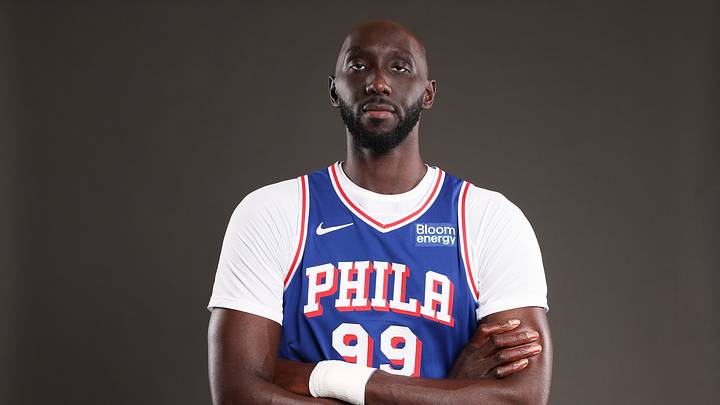 Philadelphia 76ers Tacko Fall poses for a photo during media day on Sep. 28, 2026.