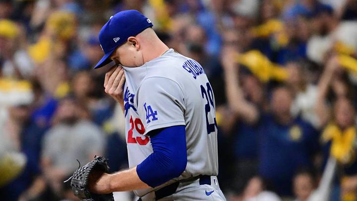 Oct 11, 2026; Milwaukee, Wisconsin, USA; Los Angeles Dodgers pitcher Tarik Skubal (29) reacts during the fifth inning against the Milwaukee Brewers in game one of the NLCS for the 2026 MLB Playoffs at American Family Field. Mandatory Credit: Benny Sieu-Imagn Images Oct 11, 2026; Milwaukee, Wisconsin, USA; Los Angeles Dodgers pitcher Tarik Skubal (29) reacts during the fifth inning against the Milwaukee Brewers in game one of the NLCS for the 2026 MLB Playoffs at American Family Field. Mandatory Credit: Benny Sieu-Imagn Images