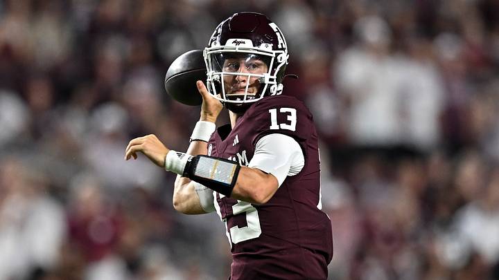 Sep 5, 2026; College Station, Texas, USA; Texas A&M Aggies quarterback Brady Hart (13) throws the ball during the fourth quarter against the Missouri State Bears at Kyle Field. Mandatory Credit: Maria Lysaker-Imagn Images