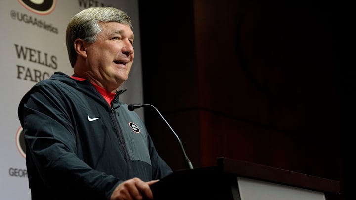 Georgia coach Kirby Smart speaks to the media on the first day of fall practice in Athens, Georgia, on Thursday, July 31, 2025. Georgia coach Kirby Smart speaks to the media on the first day of fall practice in Athens, Georgia, on Thursday, July 31, 2025.