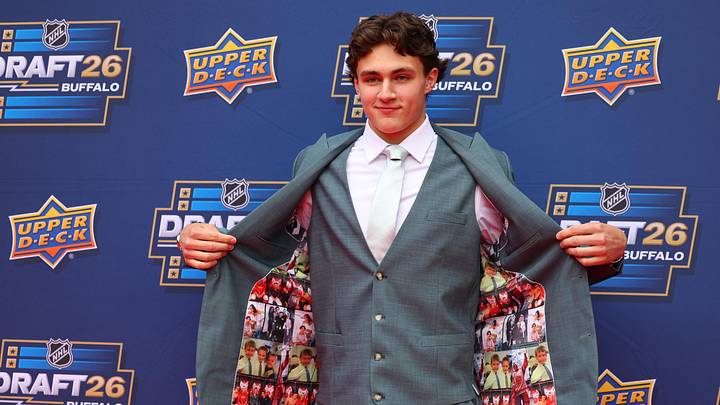 Jun 26, 2026; Buffalo, New York, USA; NHL prospect Chase Reid before the first round of the 2026 NHL Draft at KeyBank Center. Mandatory Credit: Timothy T. Ludwig-Imagn Images