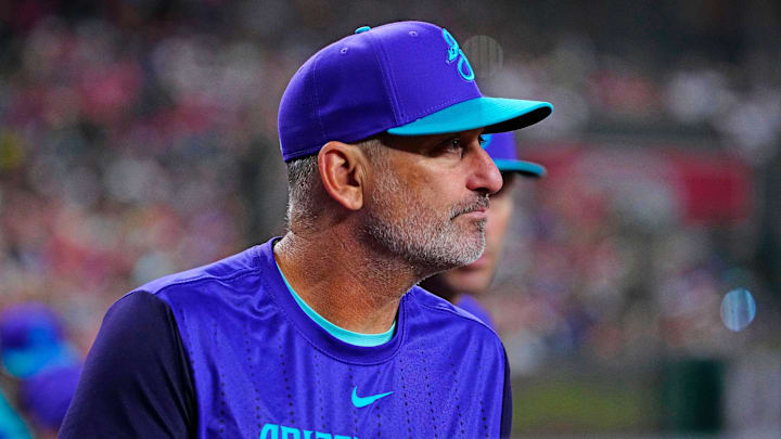 Diamondbacks manager Torey Lovullo watches his team play against the Royals during a game in Phoenix, at Chase Field on July 5, 2025.
