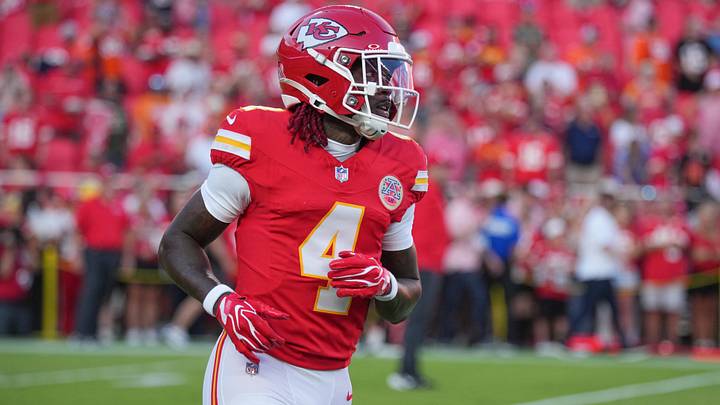 Sep 14, 2026; Kansas City, Missouri, USA; Kansas City Chiefs wide receiver Rashee Rice (4) warms up against the Denver Broncos prior to the game at GEHA Field at Arrowhead Stadium. Mandatory Credit: Denny Medley-Imagn Images Sep 14, 2026; Kansas City, Missouri, USA; Kansas City Chiefs wide receiver Rashee Rice (4) warms up against the Denver Broncos prior to the game at GEHA Field at Arrowhead Stadium. Mandatory Credit: Denny Medley-Imagn Images