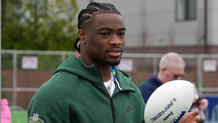 Alabama Crimson Tide QB Jalen Milroe during the NFL Draft prospect clinic with Special Olympics at Draft Experience Field at Titletown.