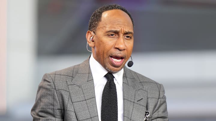 Oct 23, 2024; Inglewood, California, USA; Stephen A. Smith (Stephen Smith) on the ESPN NBA Countdown live set at Intuit Dome. Mandatory Credit: Kirby Lee-Imagn Images