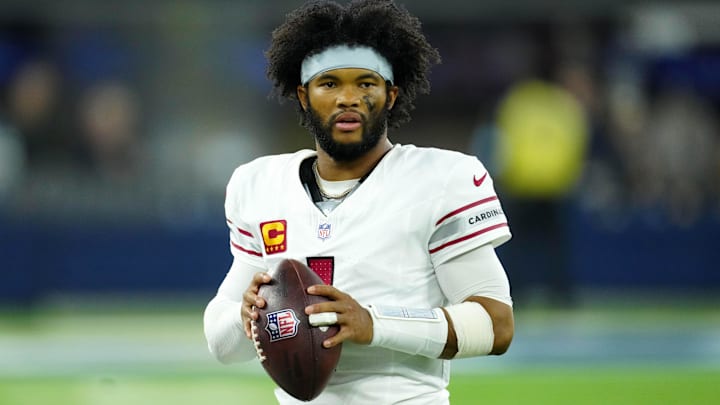 Dec 28, 2024; Inglewood, California, USA; Arizona Cardinals quarterback Kyler Murray (1) looks on against the Los Angeles Rams in the second half at SoFi Stadium. Mandatory Credit: Kirby Lee-Imagn Images Dec 28, 2024; Inglewood, California, USA; Arizona Cardinals quarterback Kyler Murray (1) looks on against the Los Angeles Rams in the second half at SoFi Stadium. Mandatory Credit: Kirby Lee-Imagn Images